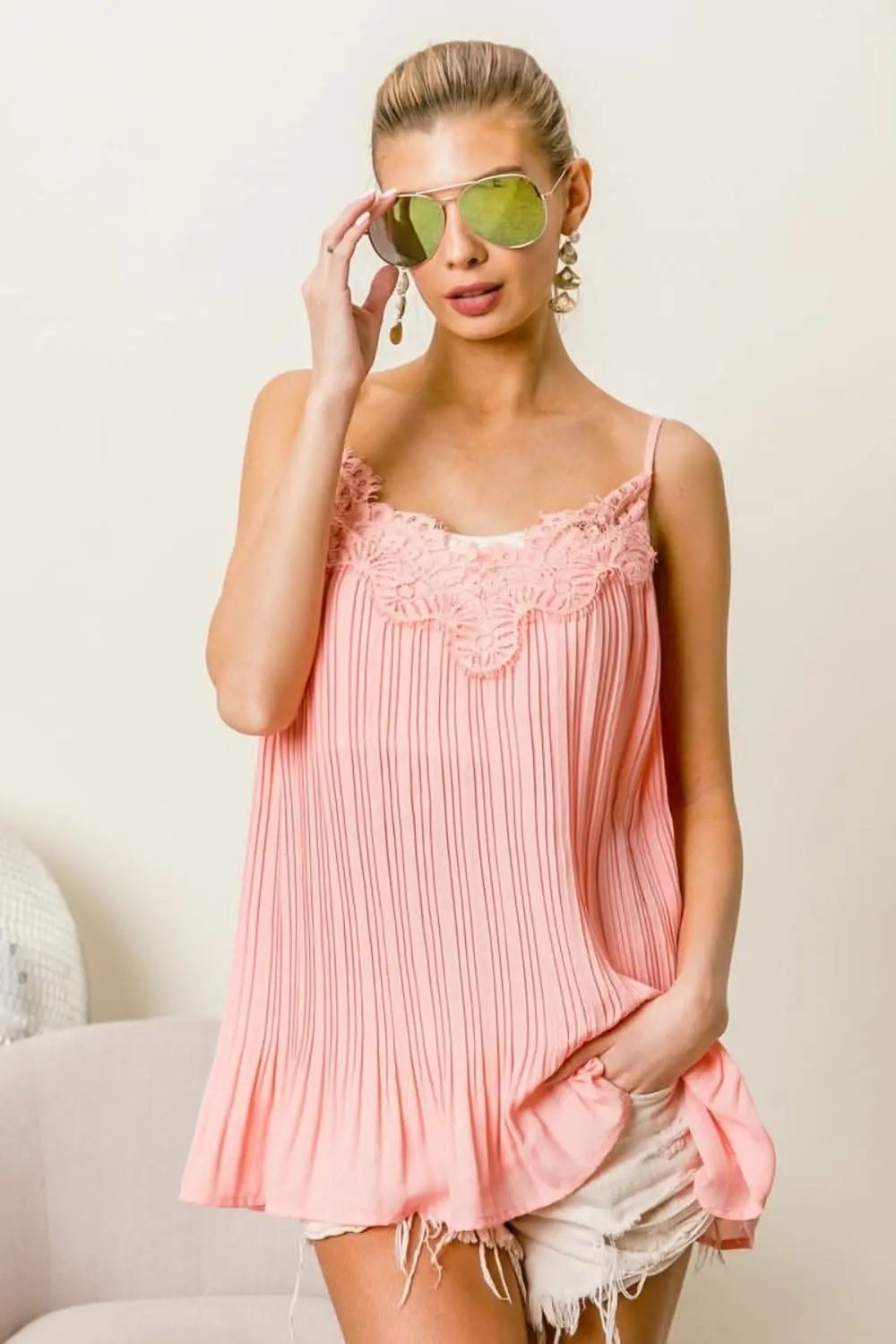 Dresses Trendsi Lace Pleated Cami Women's Summer Top Cute & Lightweight Tank