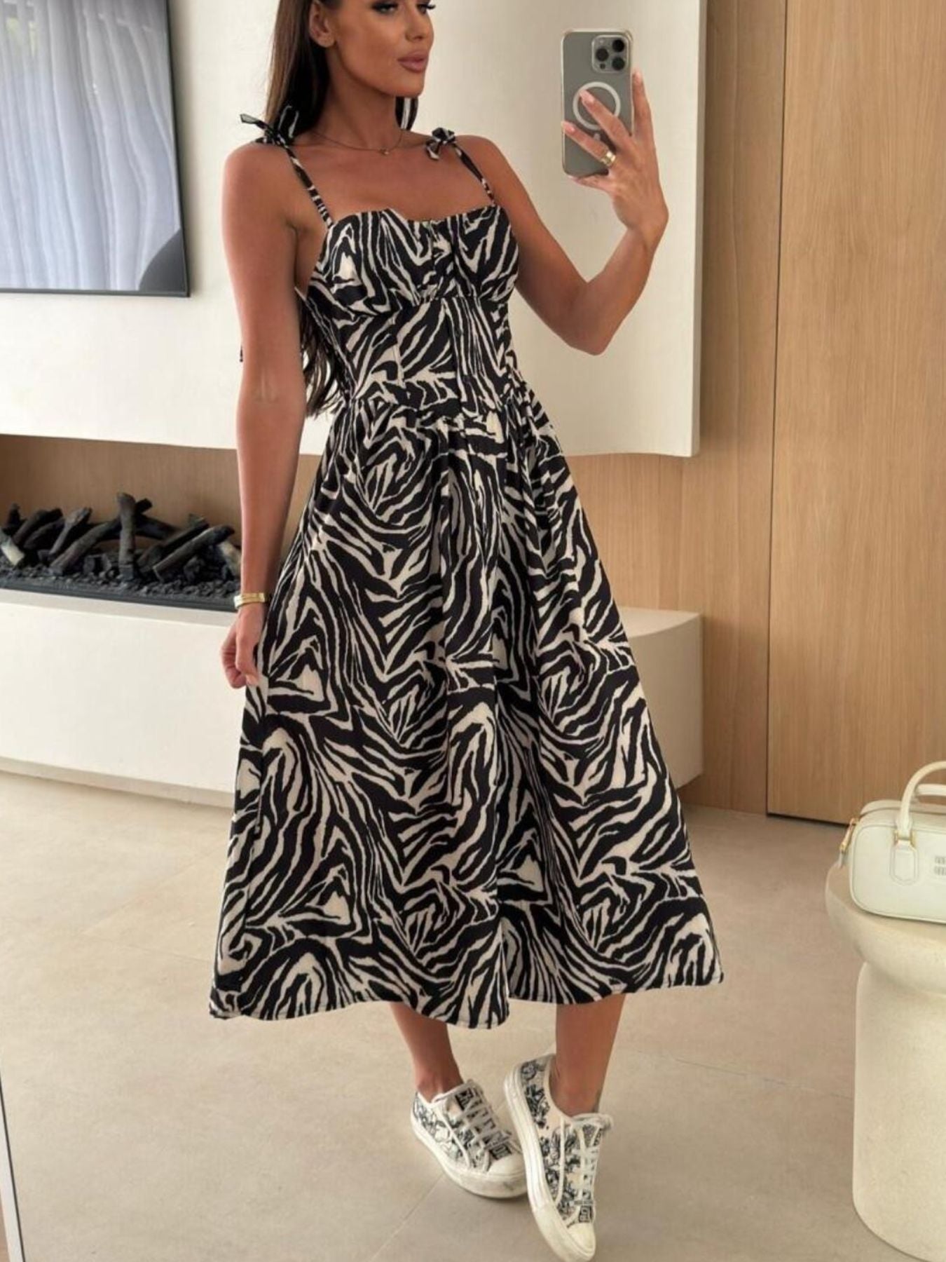 Striped Tie Shoulder Midi Dress