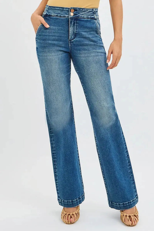 RISEN Jeans - Plus Size Tummy Control Bootcut Jeans with Double Button Waistband