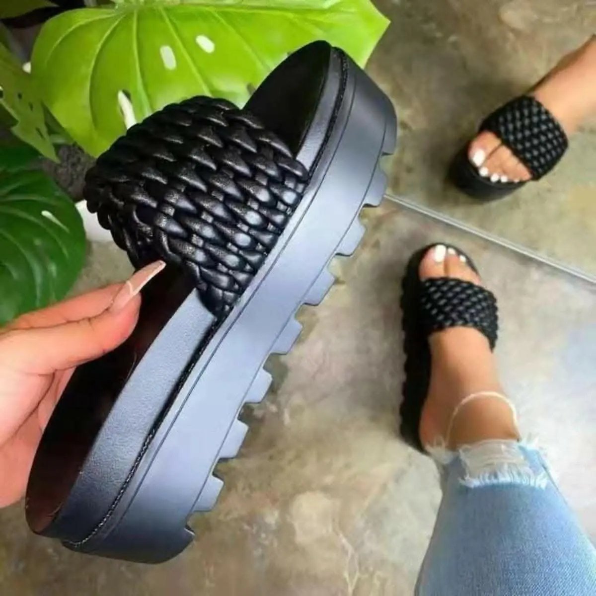 Open Toe Platform Sandals by Trendsi | Black