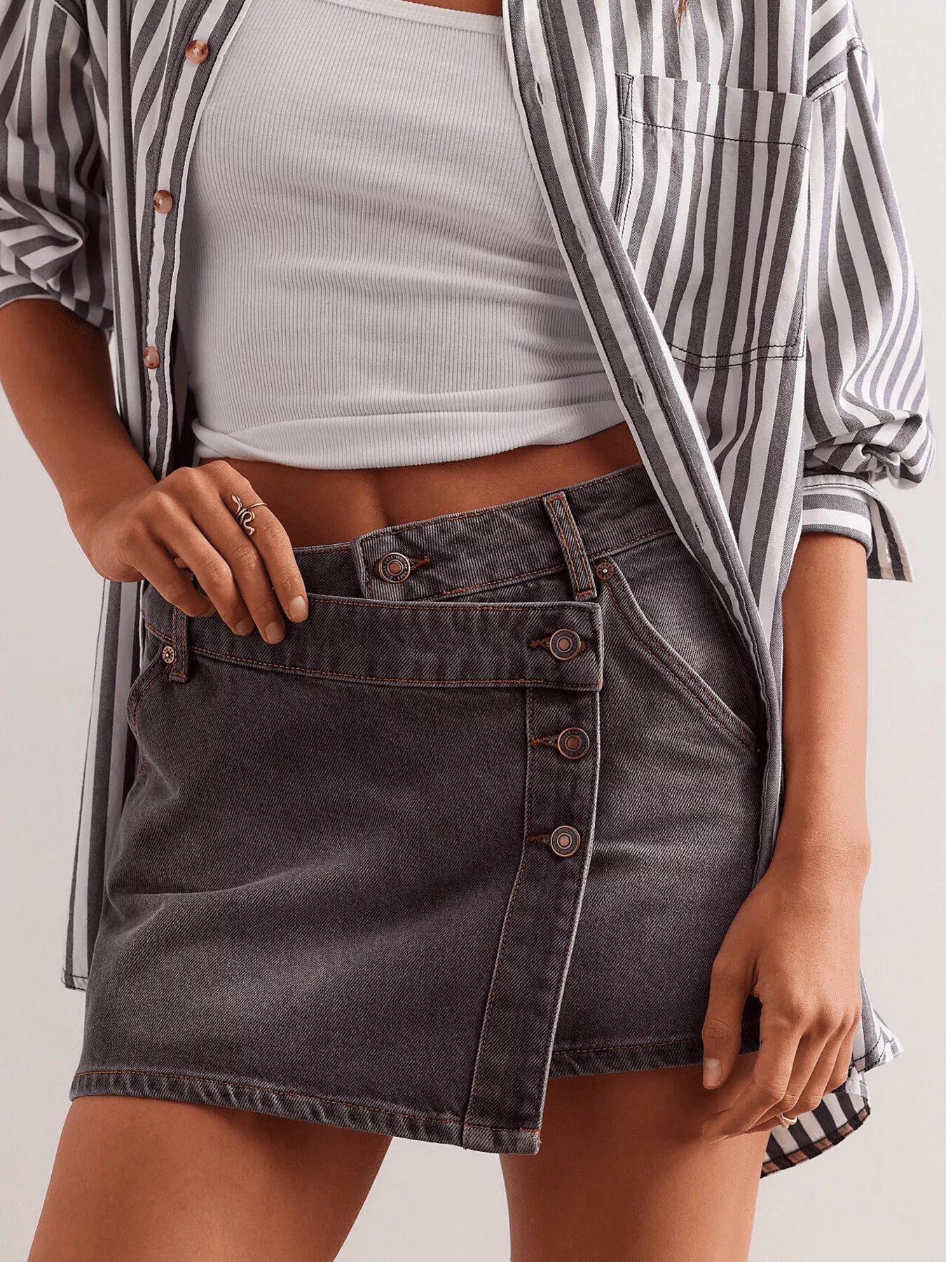 Asymmetrical Button Front Denim Skort