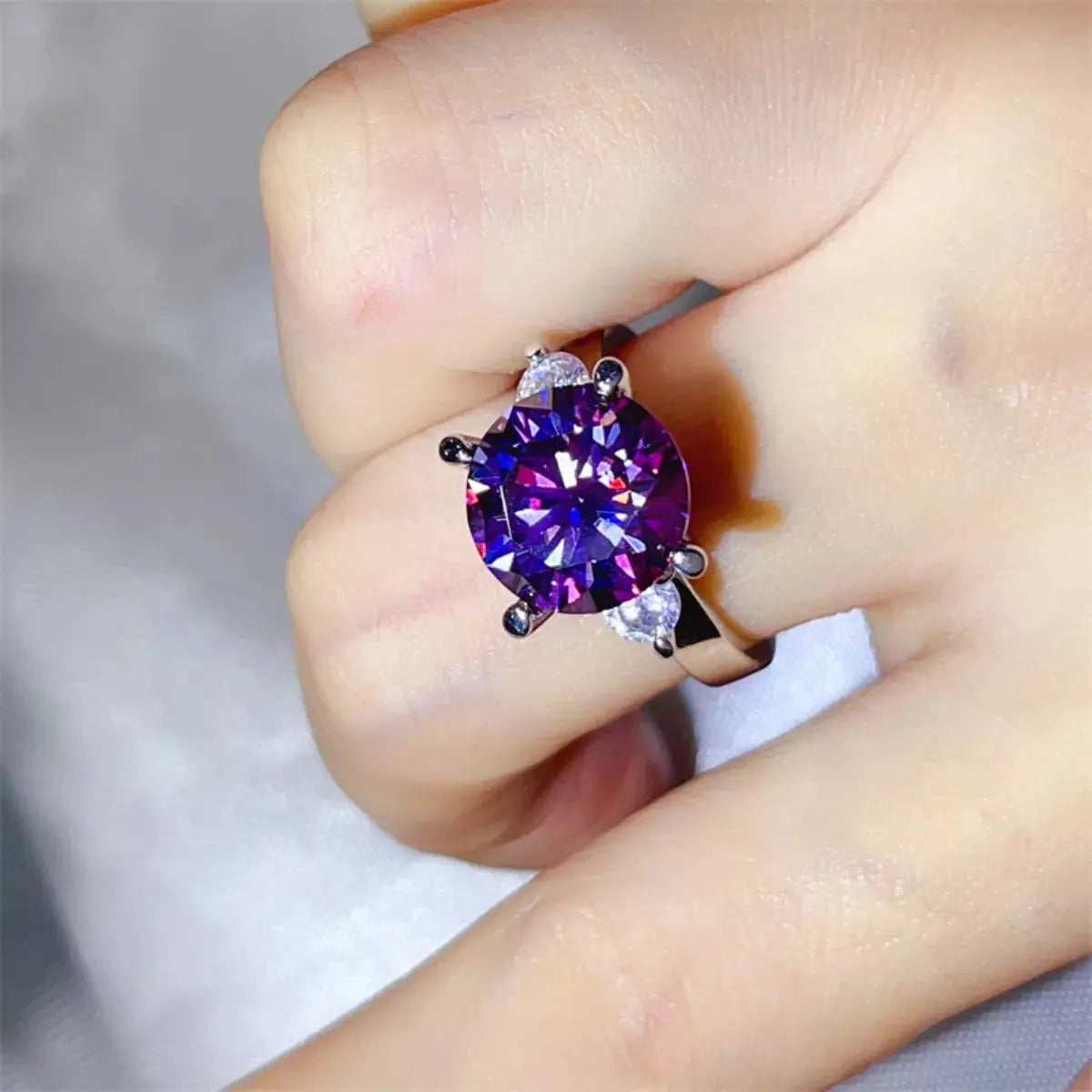 925 Sterling Silver Purple 5 Carat Moissanite Ring