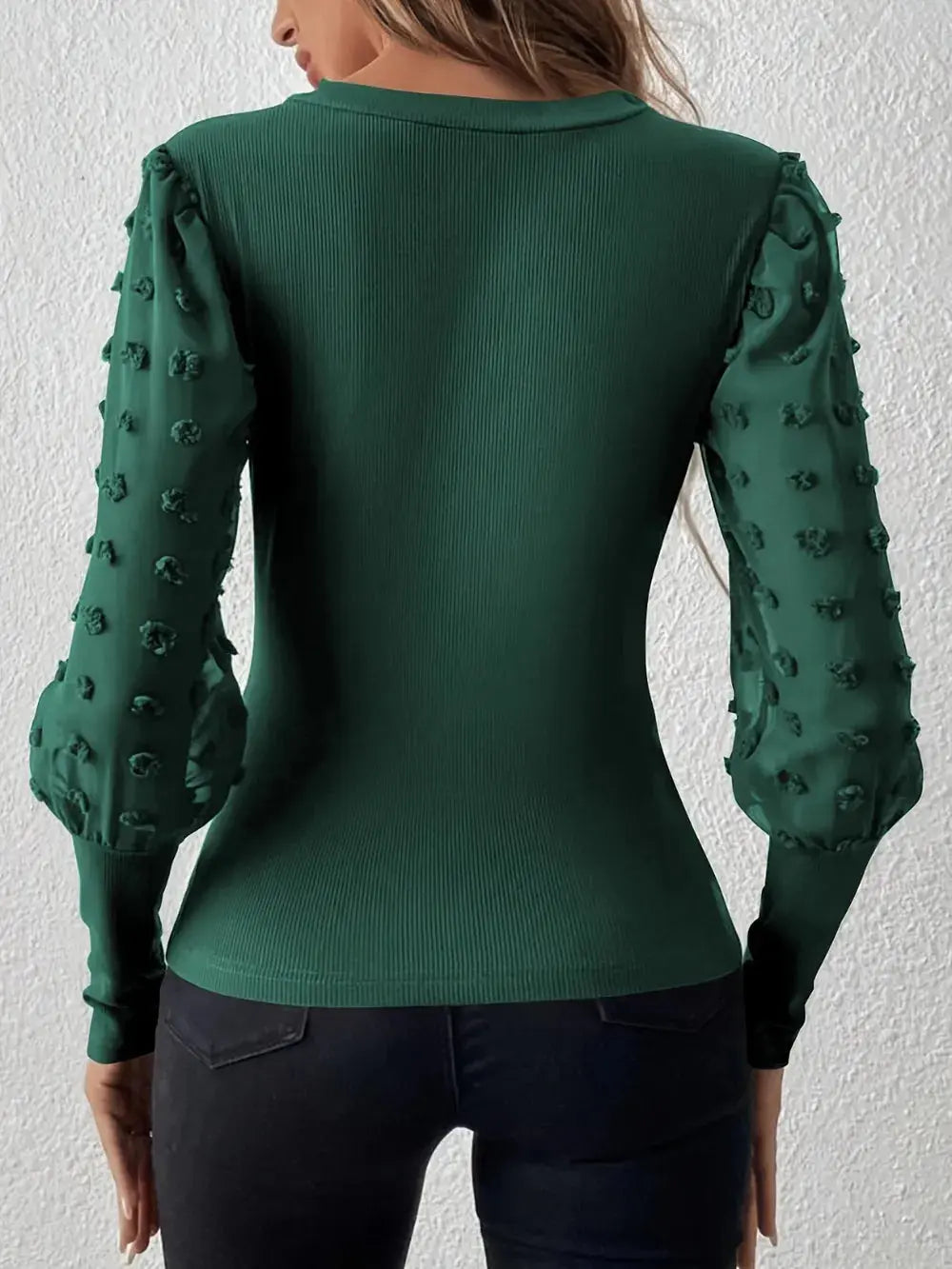 Swiss Dot V Neck Long Sleeve Top