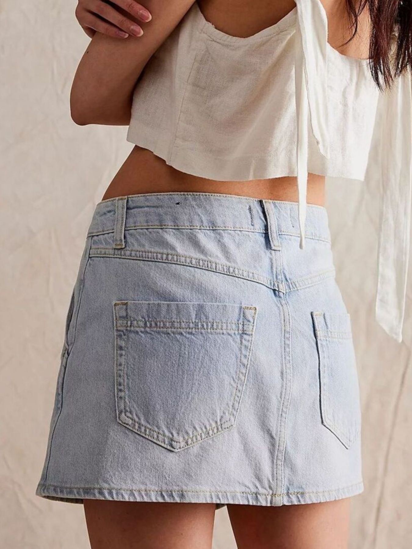 Asymmetrical Button Front Denim Skort