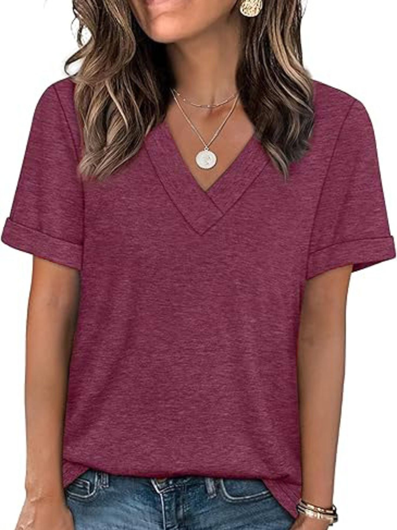 Casual V Neck Short Sleeve T Shirt