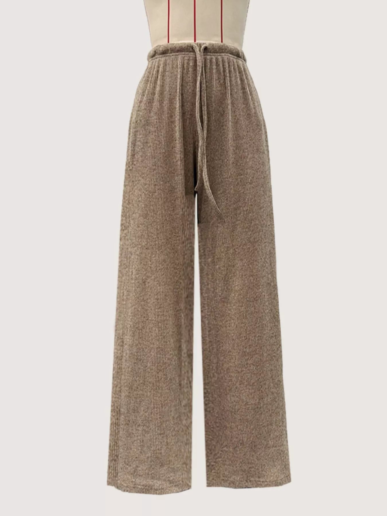 Ribbed Drawstring Wide Leg Pants