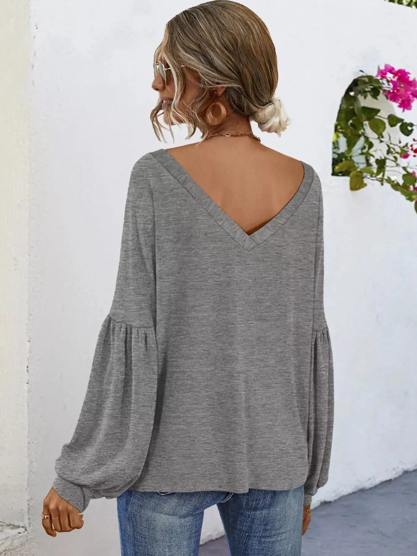 Oversized V Neck Long Sleeve Blouse
