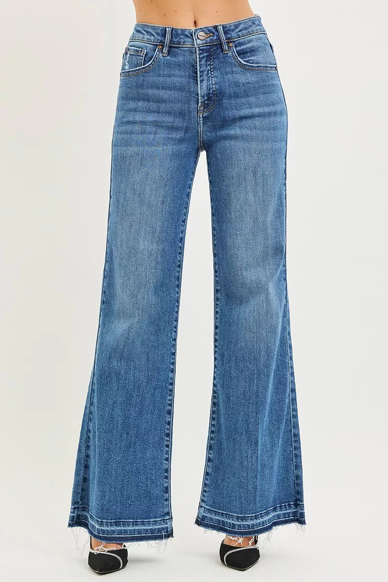 RISEN Jeans - High Rise Wide Leg Jeans With Released Hem