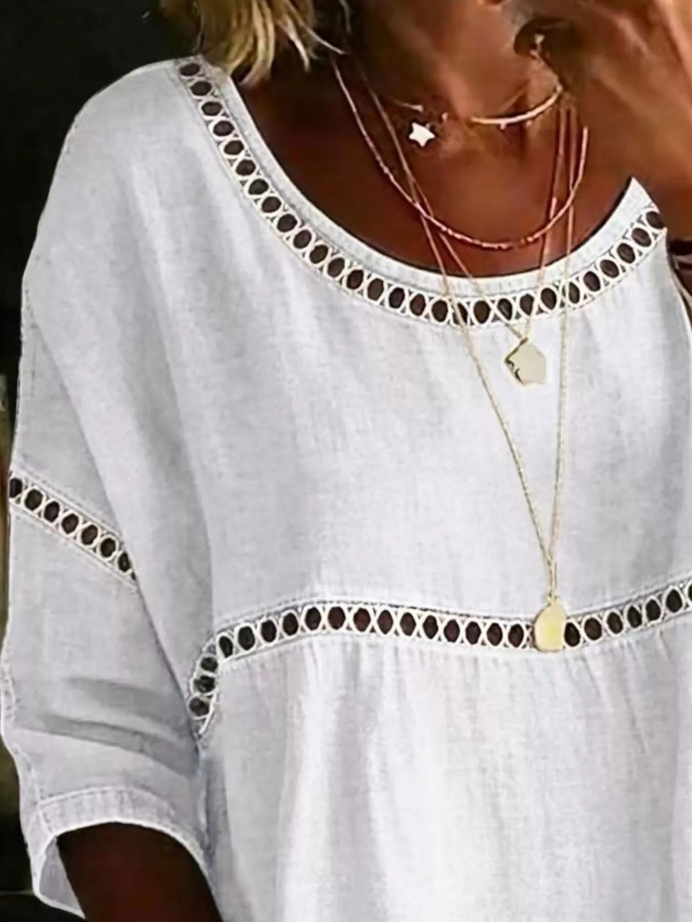 Full Size Hollow Out Round Neck Top