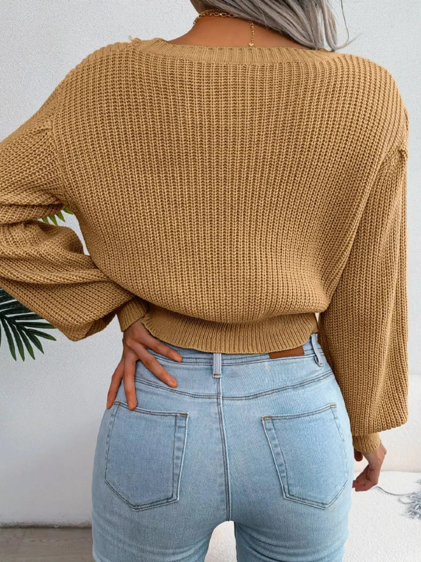 Cable Knit Crew Neck Cropped Sweater