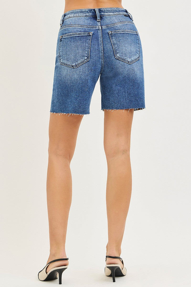 RISEN Tummy Control High Rise Raw Hem Denim Shorts