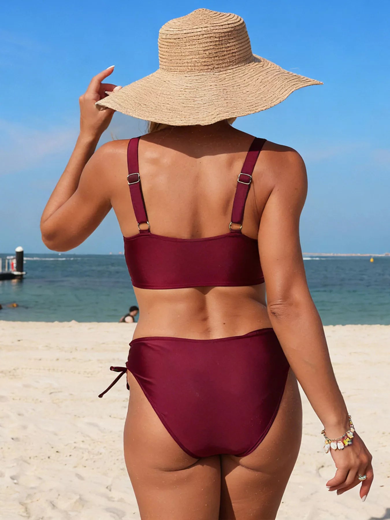 Palm Tree Cutout Lace Up Bikini Set