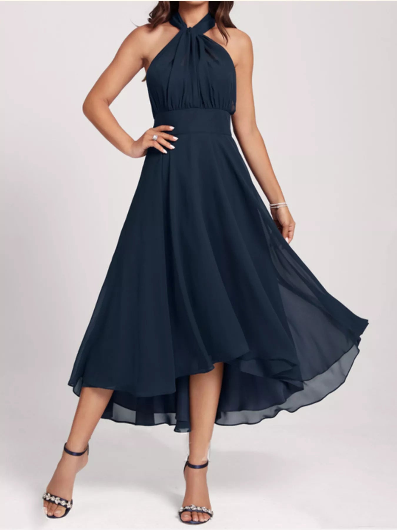 Ruched Crisscross A Line Midi Dress
