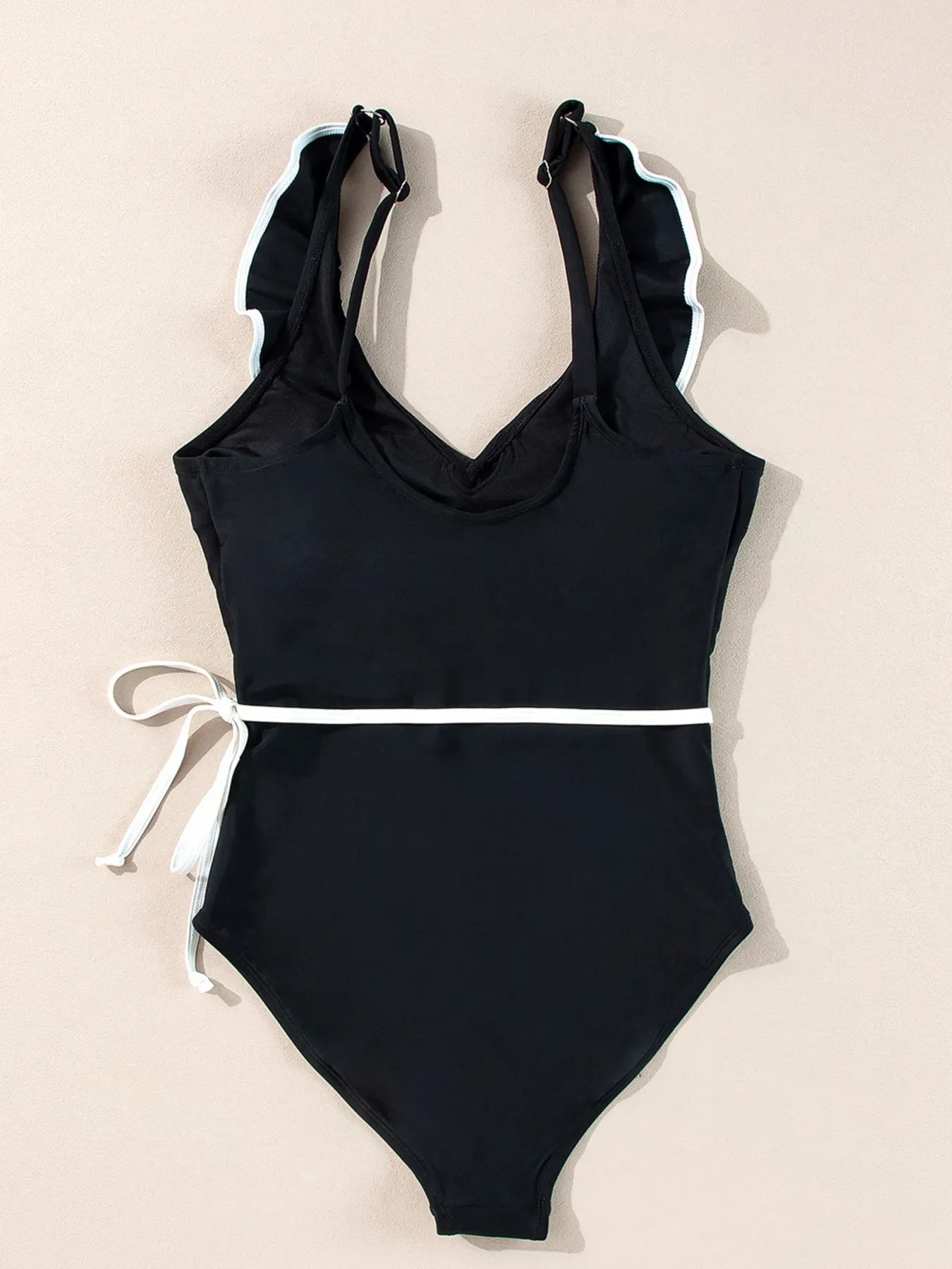 Ruffle Trim V Neck One Piece Swimsuit
