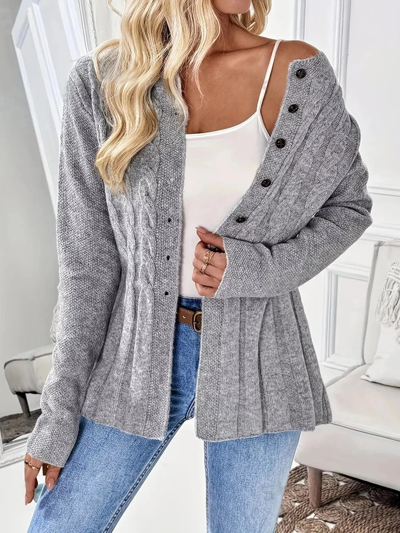 Cable Knit Button Up Cardigan