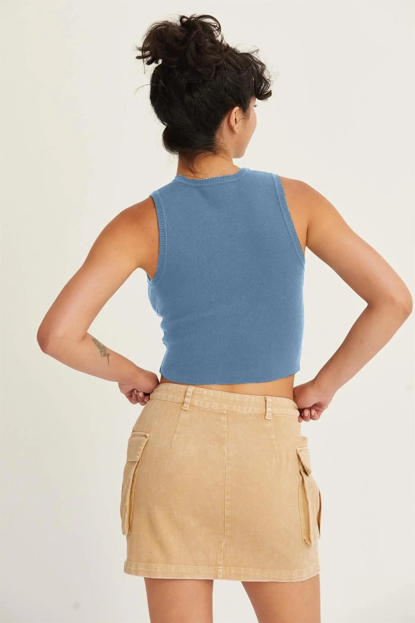 Trendsi Ribbed Cropped Tank Top | Gray Blue
