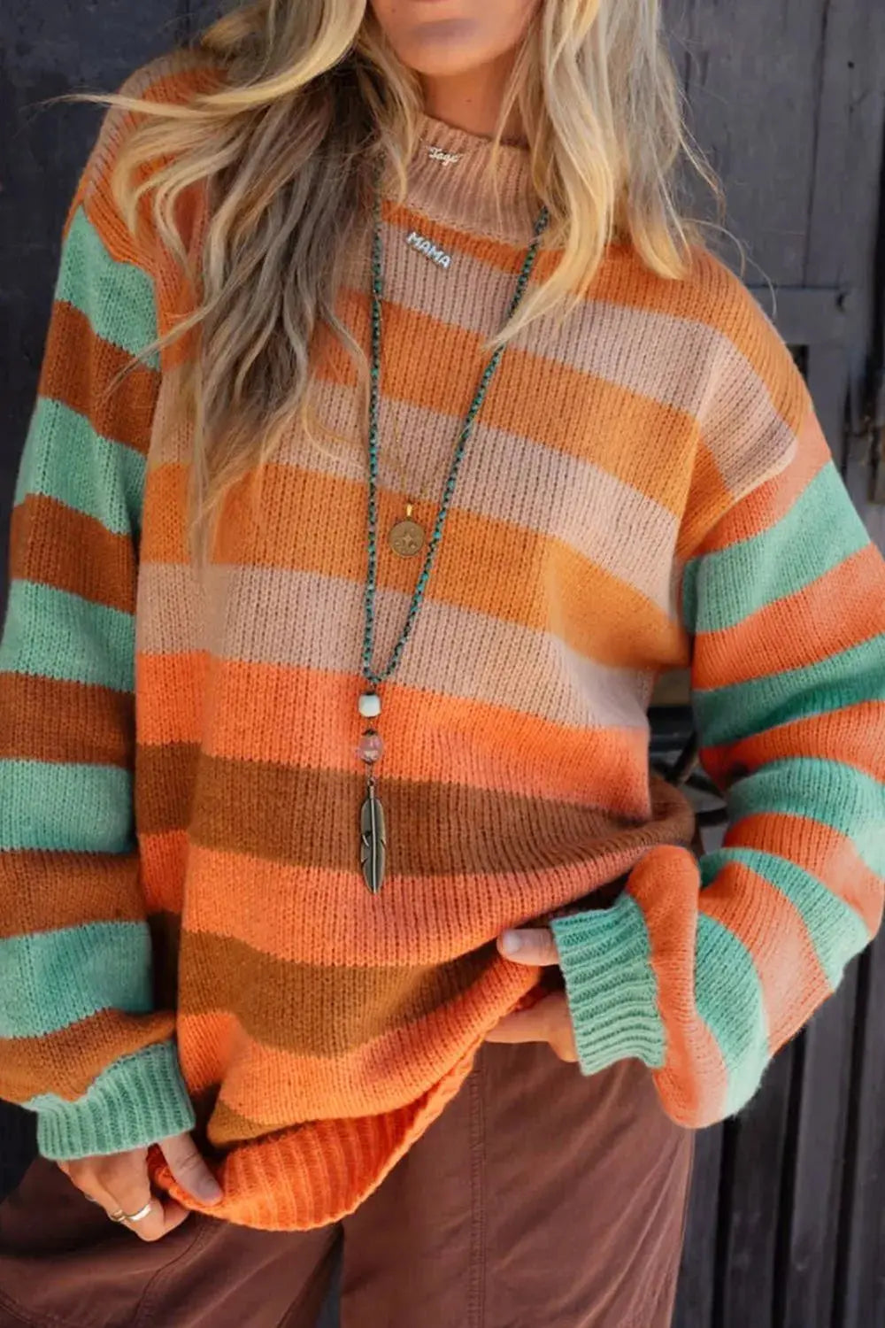 Rainbow Striped Long Sleeve Sweater