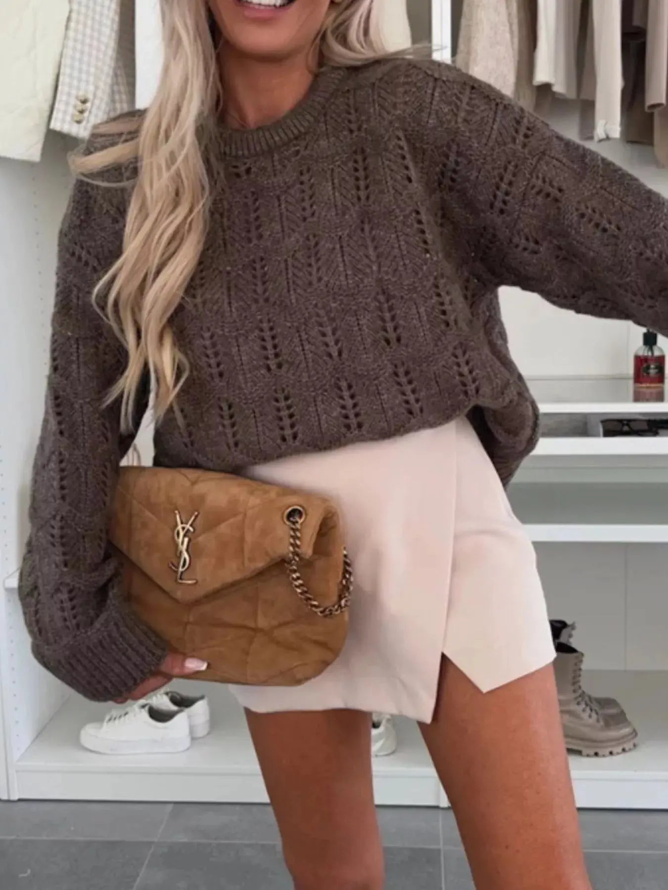 Round Neck Openwork Sweater