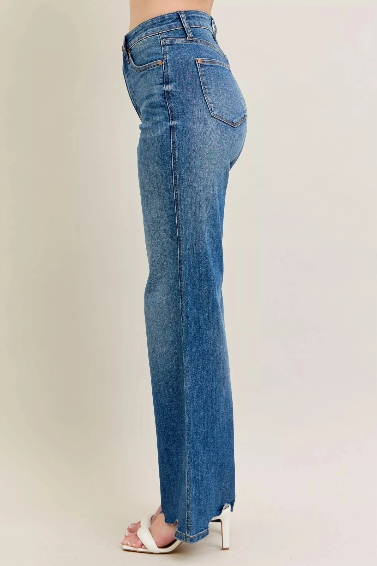 Judy Blue Full Size High Waist Tummy Control Destroy Wide Leg Jeans with Chew Hem