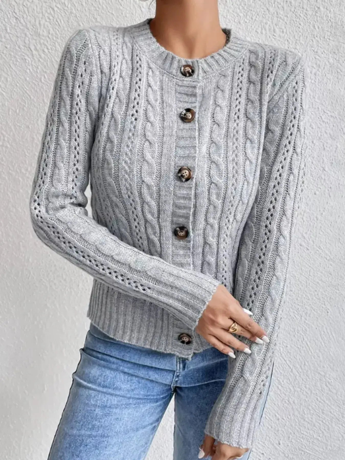 Cable Knit Button Up Cardigan