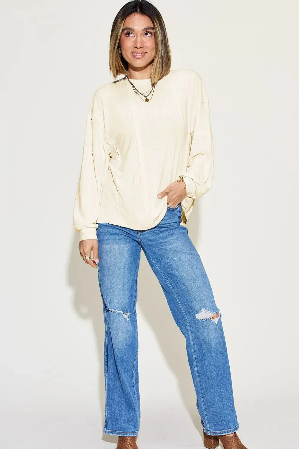 Basic Bae Full Size Round Neck Ribbed Long Sleeve T Shirt