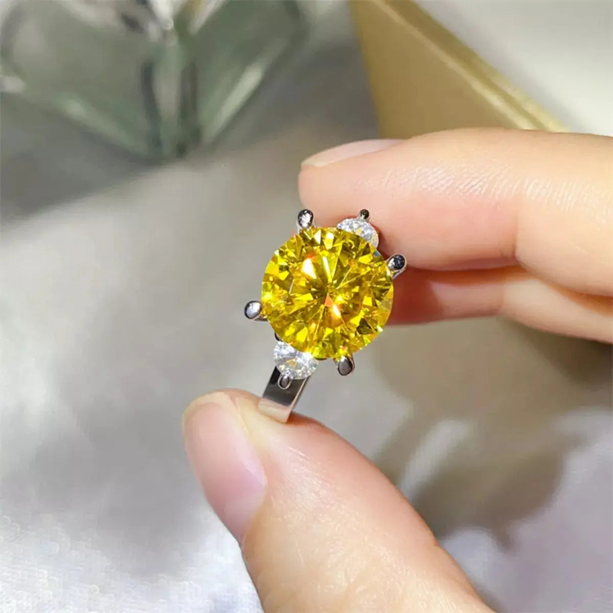 925 Sterling Silver Yellow 5 Carat Moissanite Ring