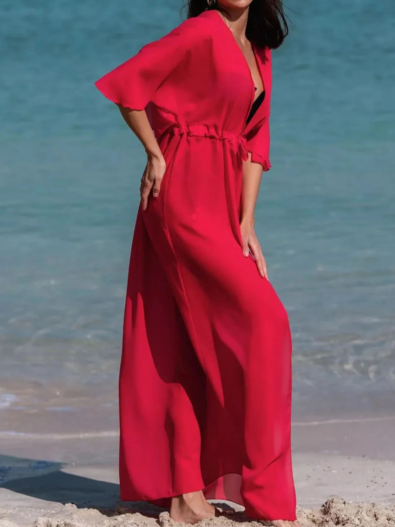 Solid Color Flutter Sleeve Cover Up