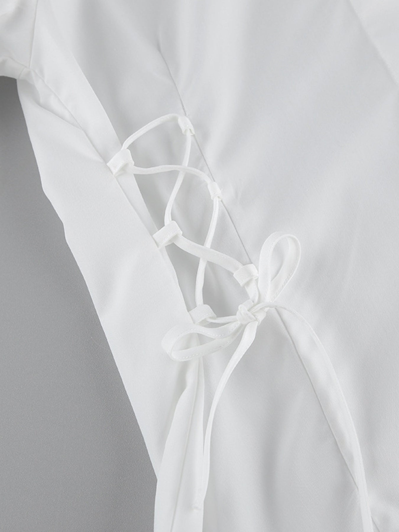 White Button Up Side Lace Up Shirt
