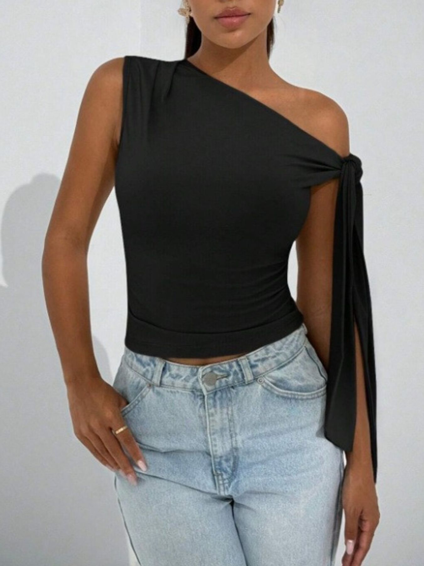 Tie Detail One Shoulder Top