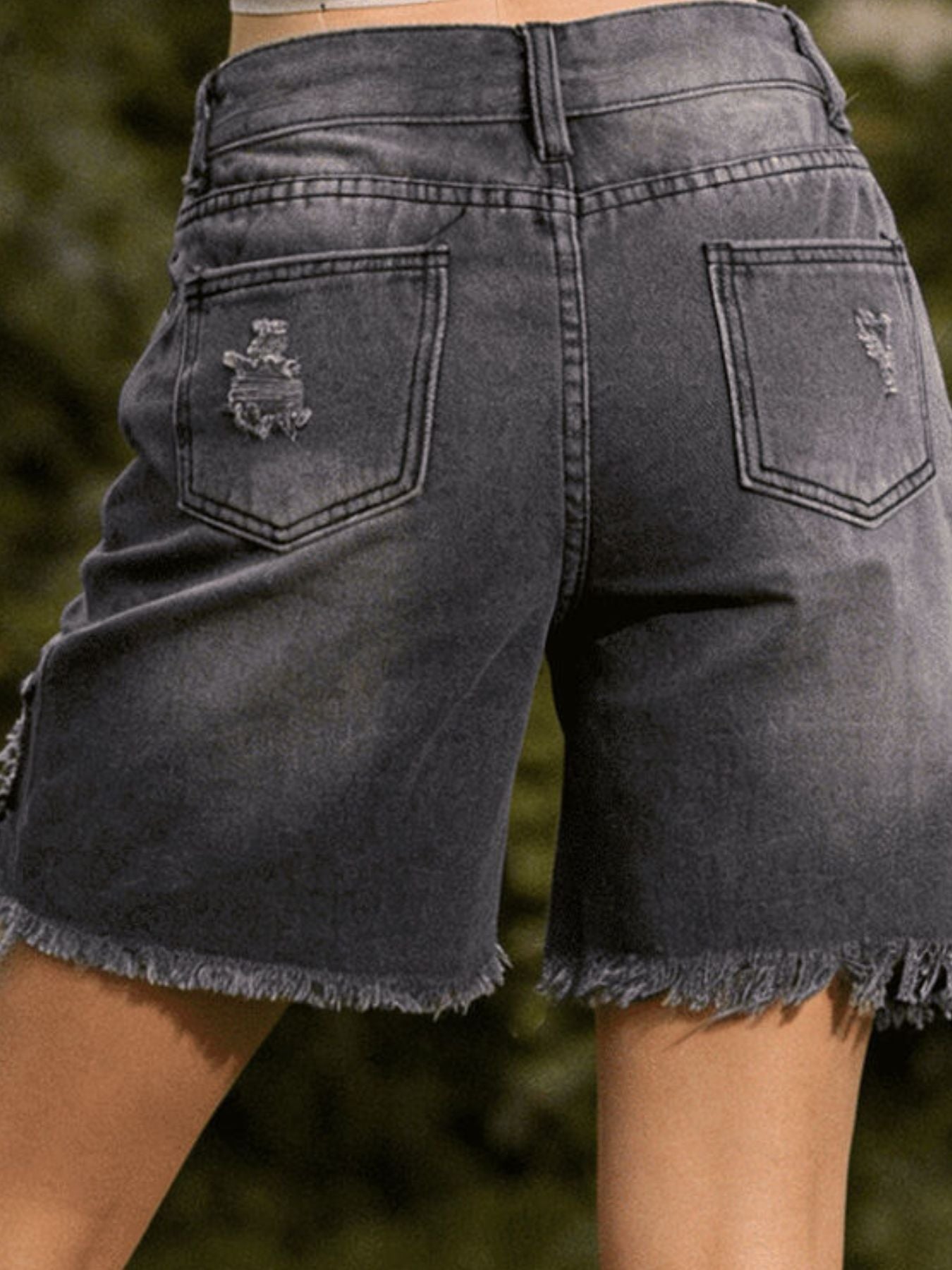 Plus Size Distressed Frayed Hem Denim Shorts