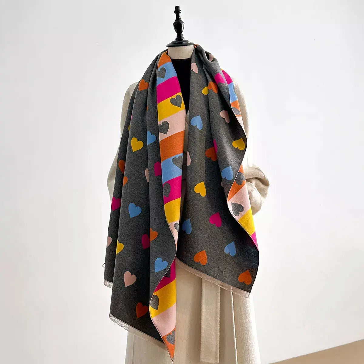 Heart Pattern Fringe Winter Womens Scarf