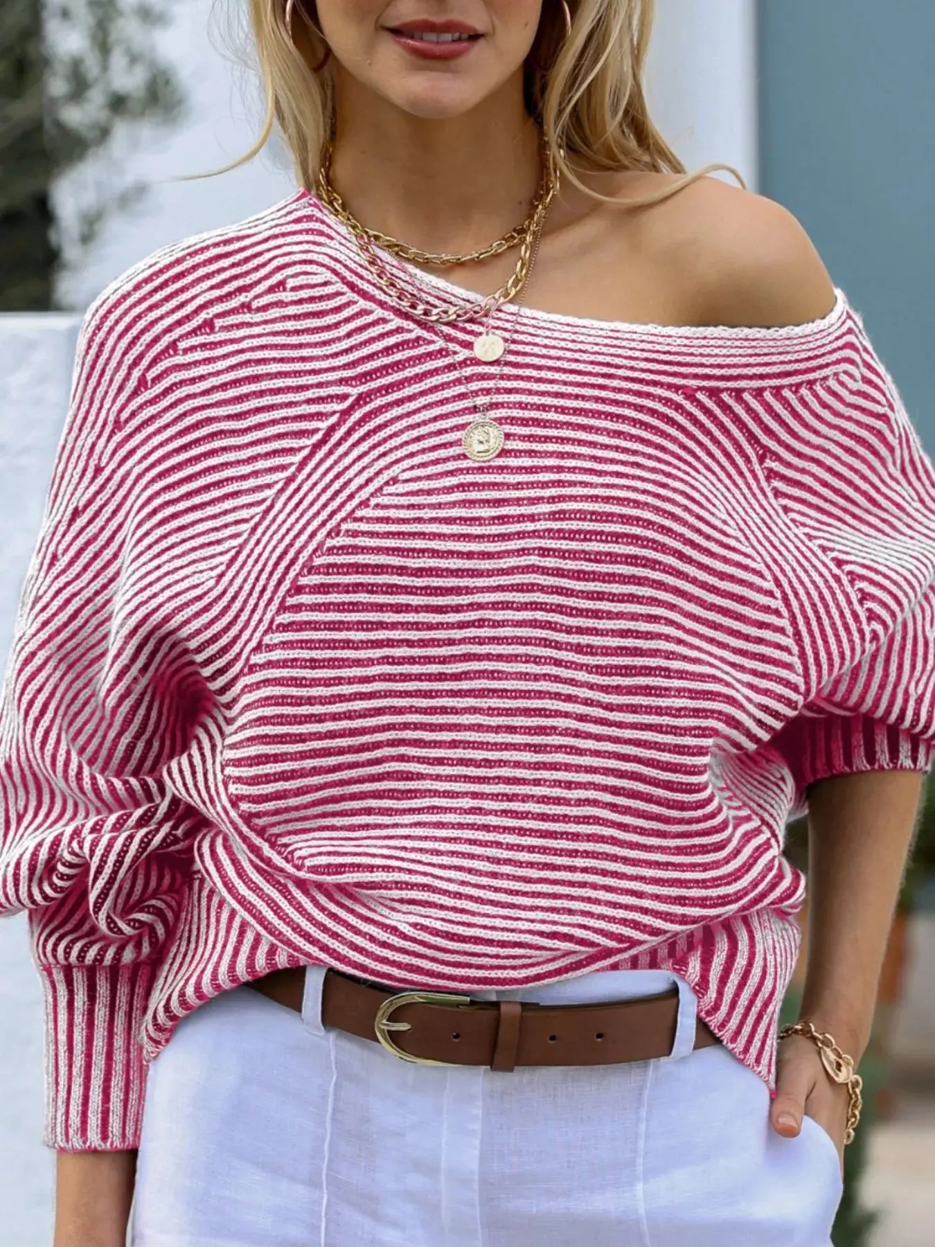Striped Casual Boat Neck Sweater