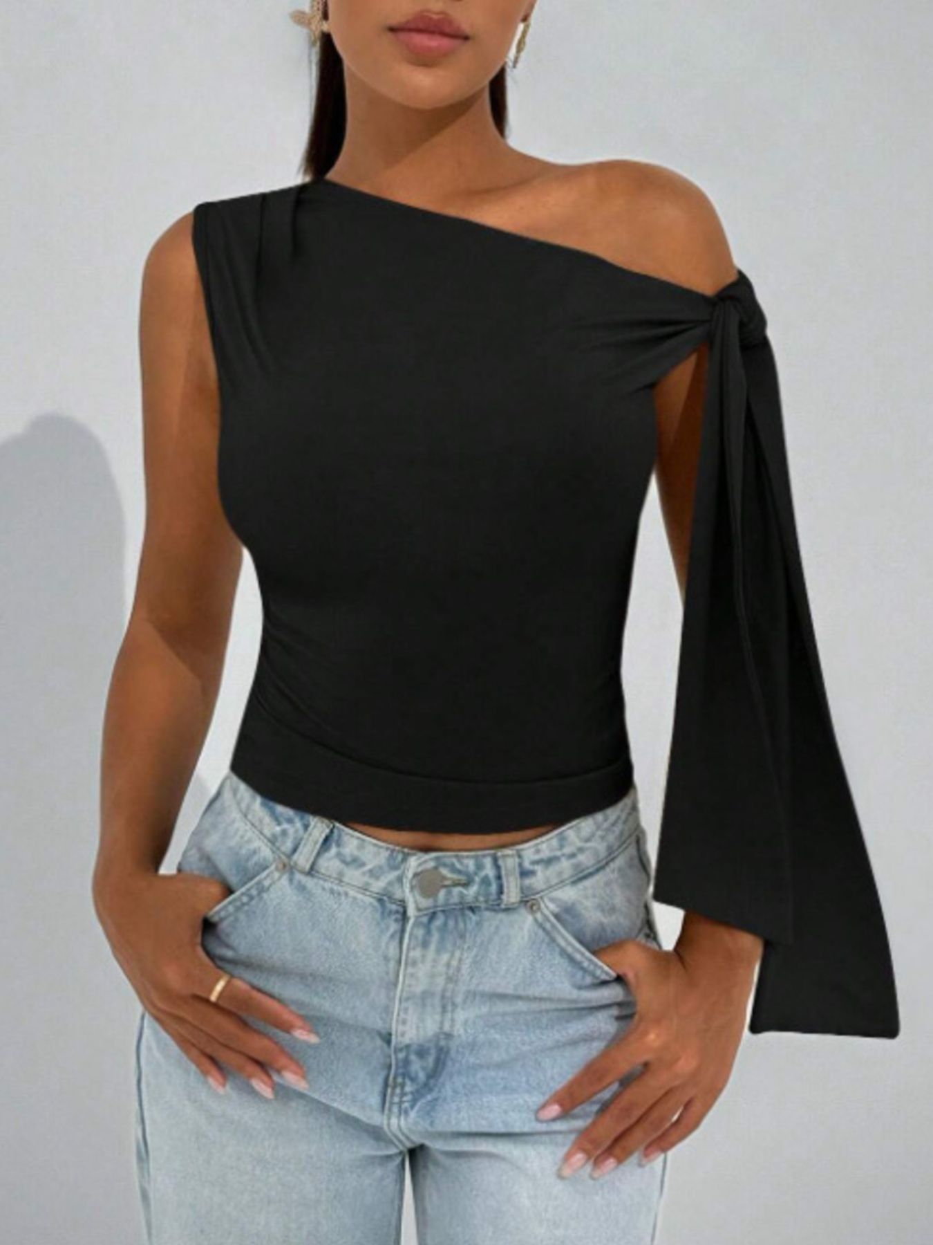 Tie Detail One Shoulder Top