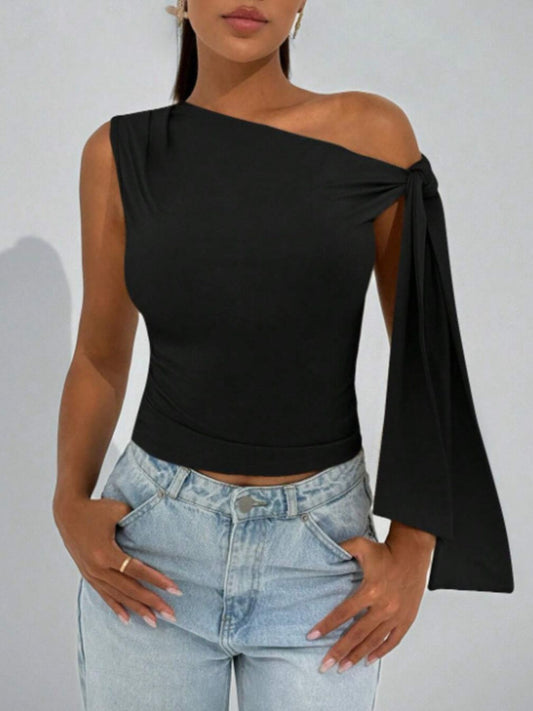 Tie Detail One Shoulder Top