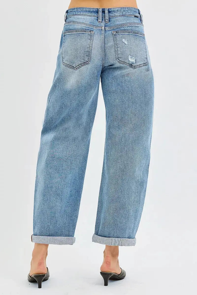 RISEN Jeans - Full Size Slouchy Ankle Length Barrel Jeans with Cuffs