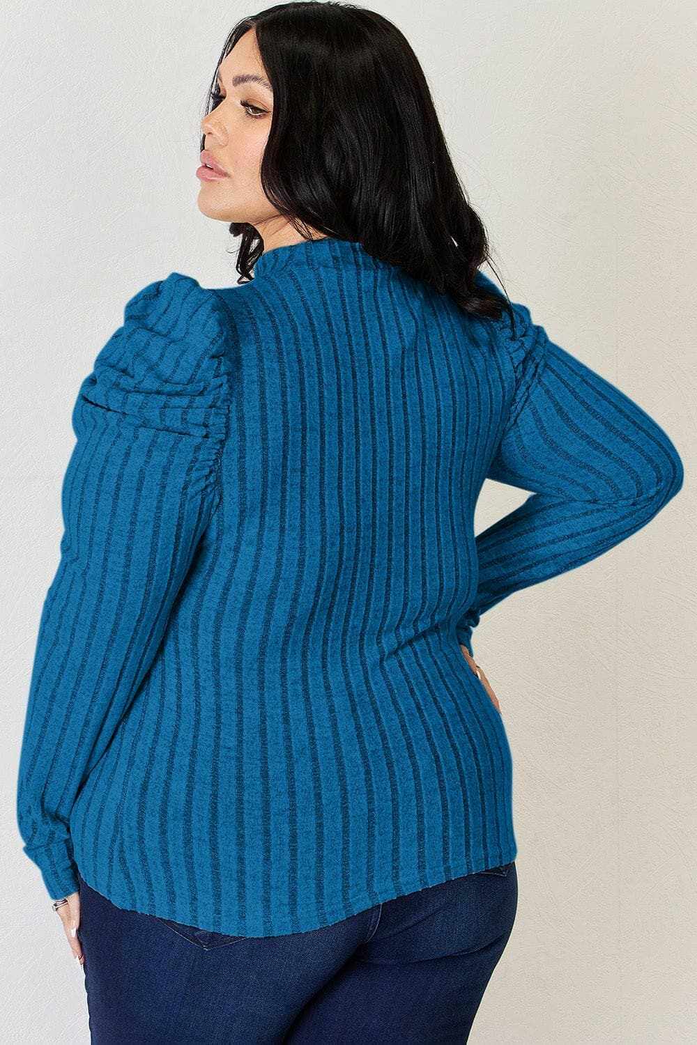 Women's Mock Neck Top Trendsi Women's Ribbed Mock Neck Puff Sleeve Top Long Sleeve