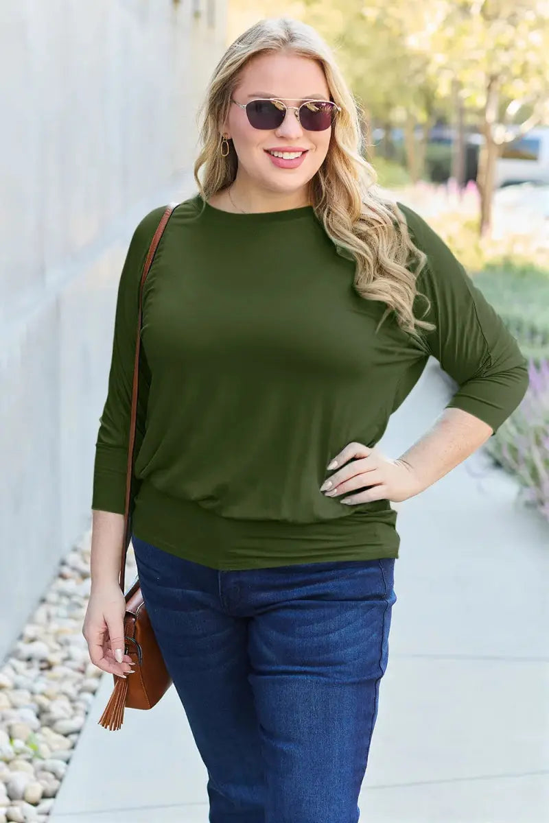 Accessories Trendsi Basic Bae Full Size Round Neck Batwing Sleeve Top