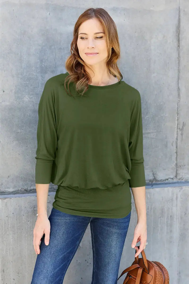 Accessories Trendsi Basic Bae Full Size Round Neck Batwing Sleeve Top