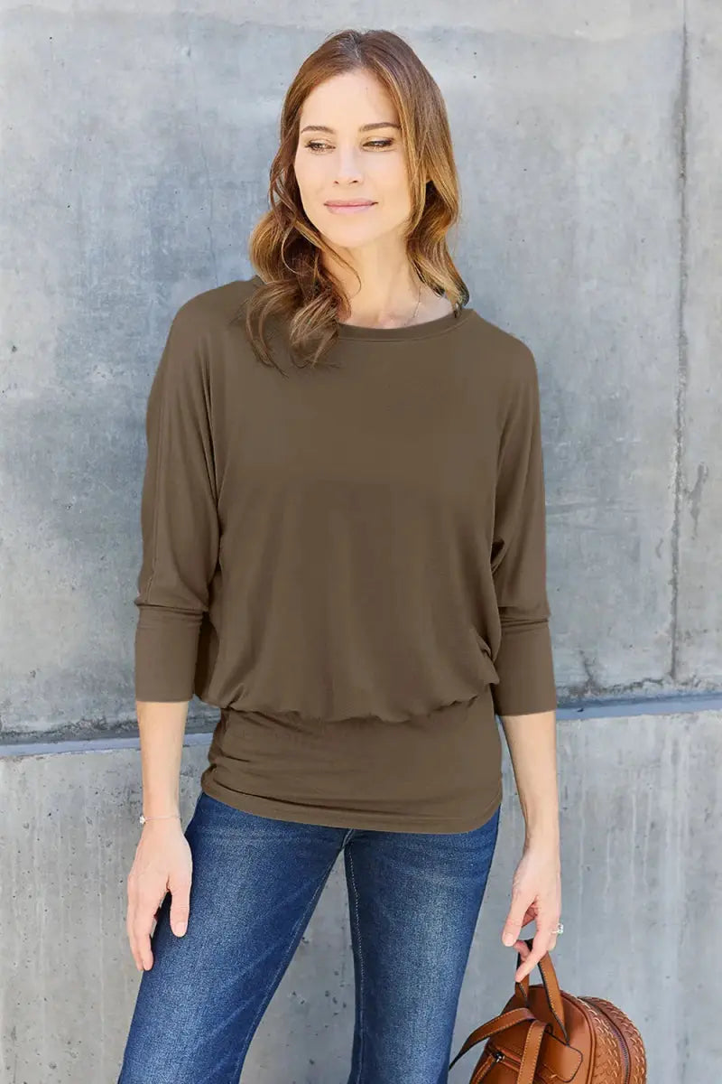 Accessories Trendsi Basic Bae Full Size Round Neck Batwing Sleeve Top