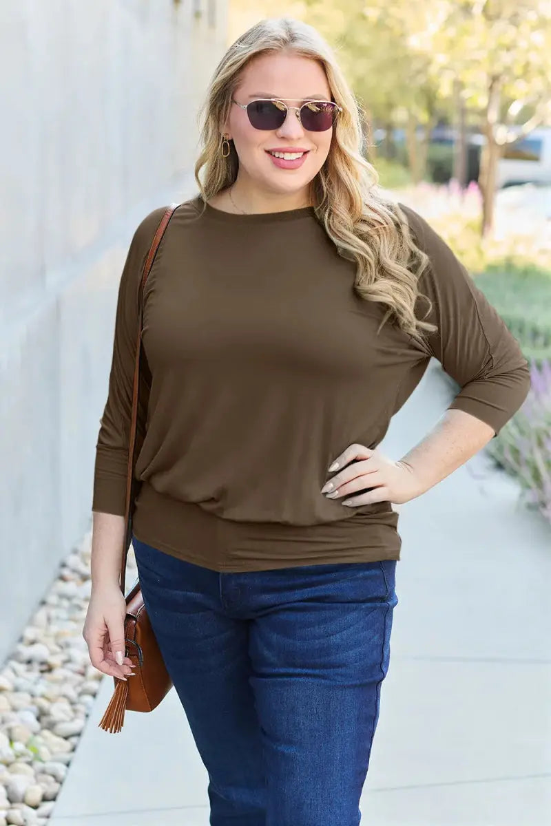 Accessories Trendsi Basic Bae Full Size Round Neck Batwing Sleeve Top
