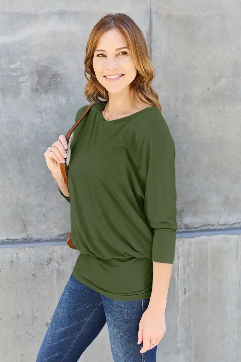 Accessories Trendsi Basic Bae Full Size Round Neck Batwing Sleeve Top