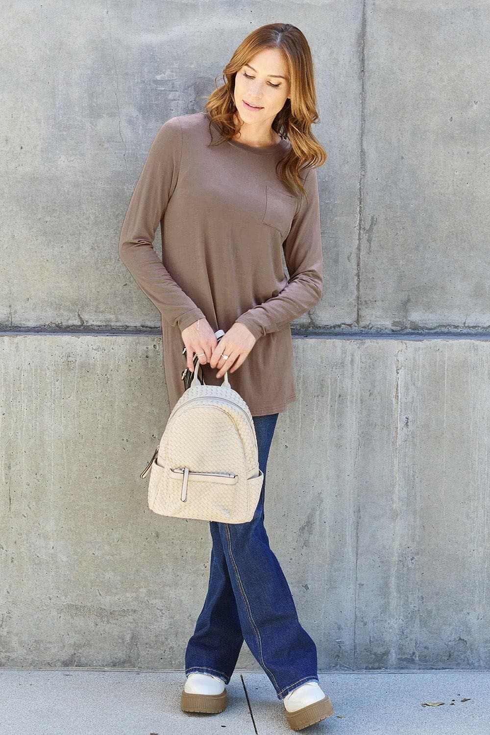T-Shirts Trendsi TIKTOK - Luxe long sleeve top with pockets
