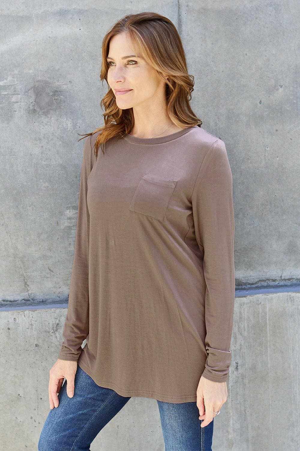 T-Shirts Trendsi TIKTOK - Luxe long sleeve top with pockets
