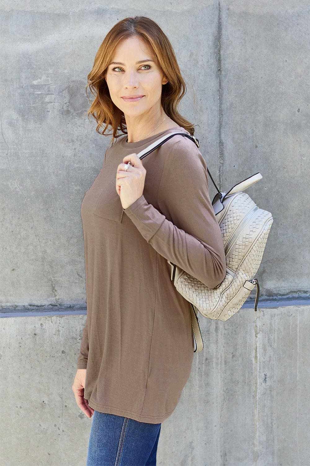 T-Shirts Trendsi TIKTOK - Luxe long sleeve top with pockets