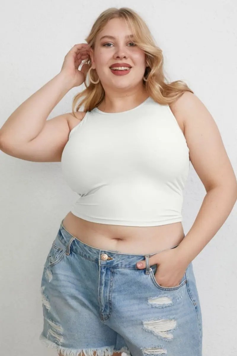 T-Shirts Trendsi Basic Bae Full Size Round Neck Slim Tank for Women