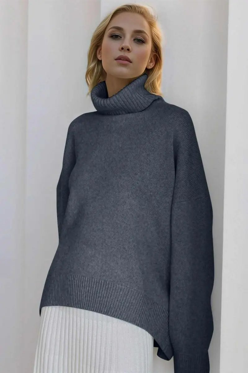 Sweaters Trendsi Basic Bae Turtleneck Dropped Shoulder Long Sleeve