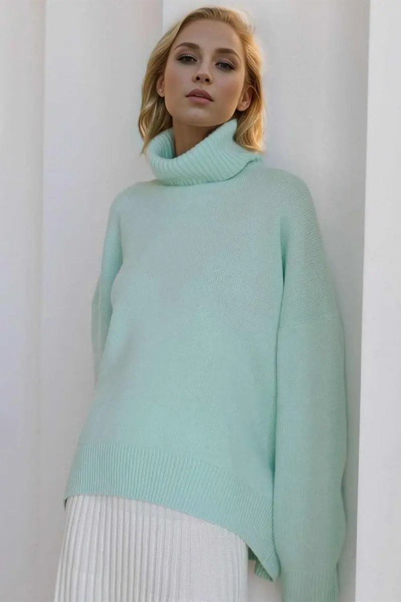 Sweaters Trendsi Basic Bae Turtleneck Dropped Shoulder Long Sleeve