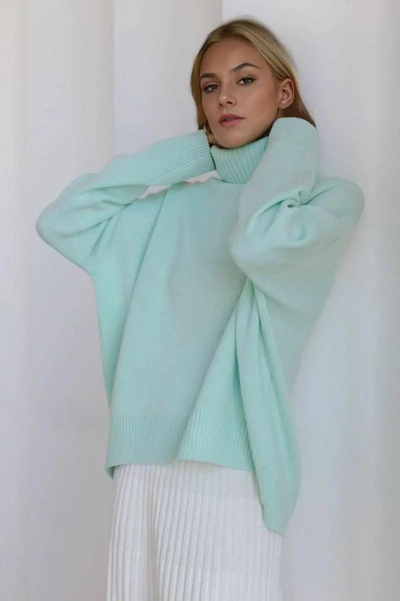 Sweaters Trendsi Basic Bae Turtleneck Dropped Shoulder Long Sleeve