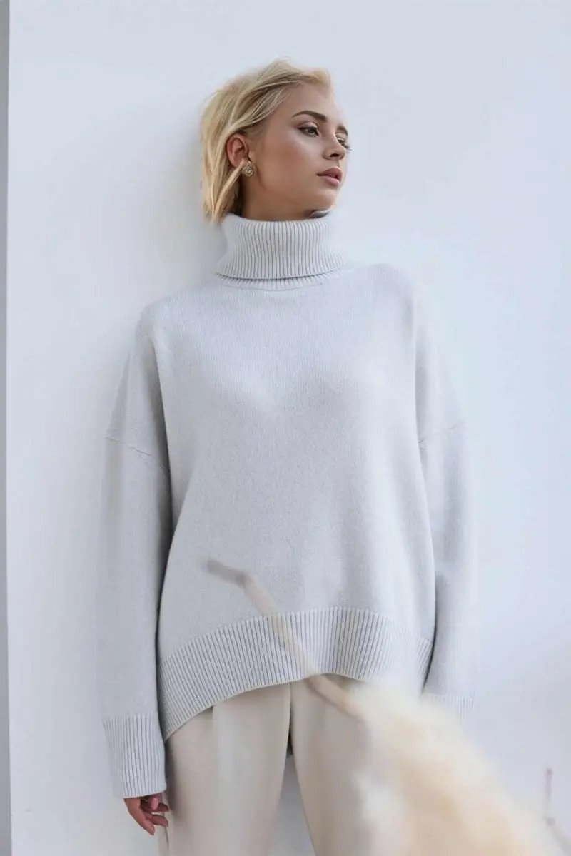 Sweaters Trendsi Basic Bae Turtleneck Dropped Shoulder Long Sleeve