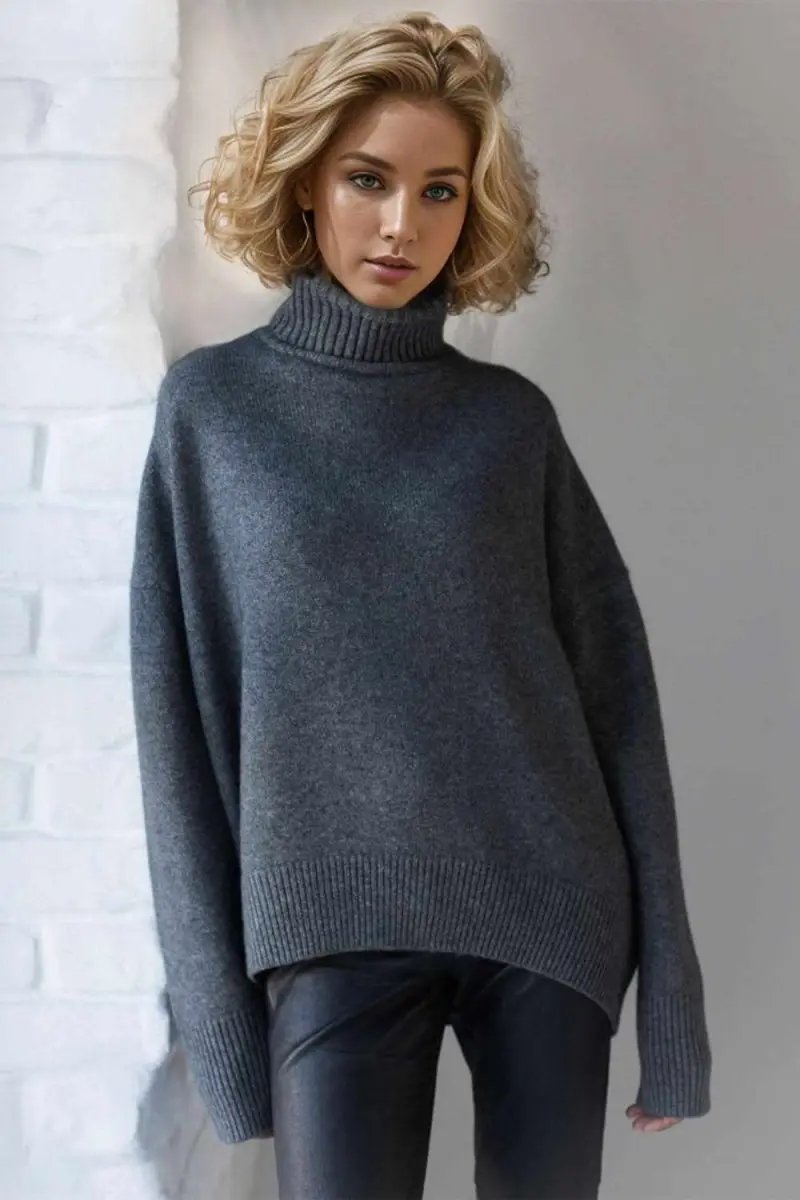 Sweaters Trendsi Basic Bae Turtleneck Dropped Shoulder Long Sleeve